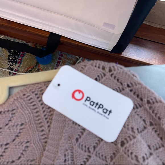 NWT PatPat Pointelle Open Weave V Neck Long Sleeve Sweater Mauve Beige S… - Picture 7 of 8